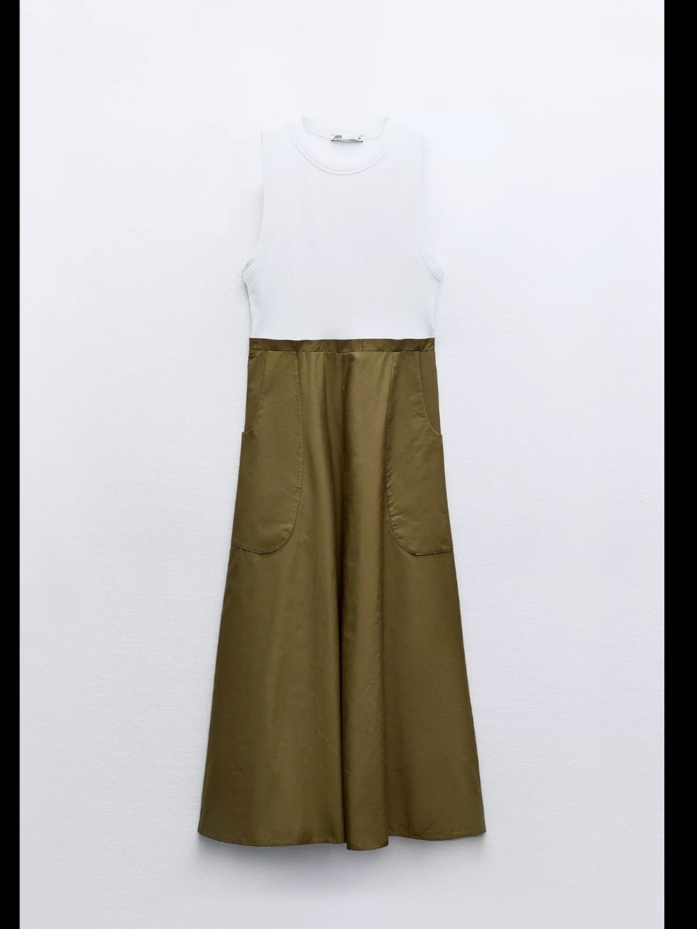ZARA CONTRAST MIDI DRESS WITH POCKETS